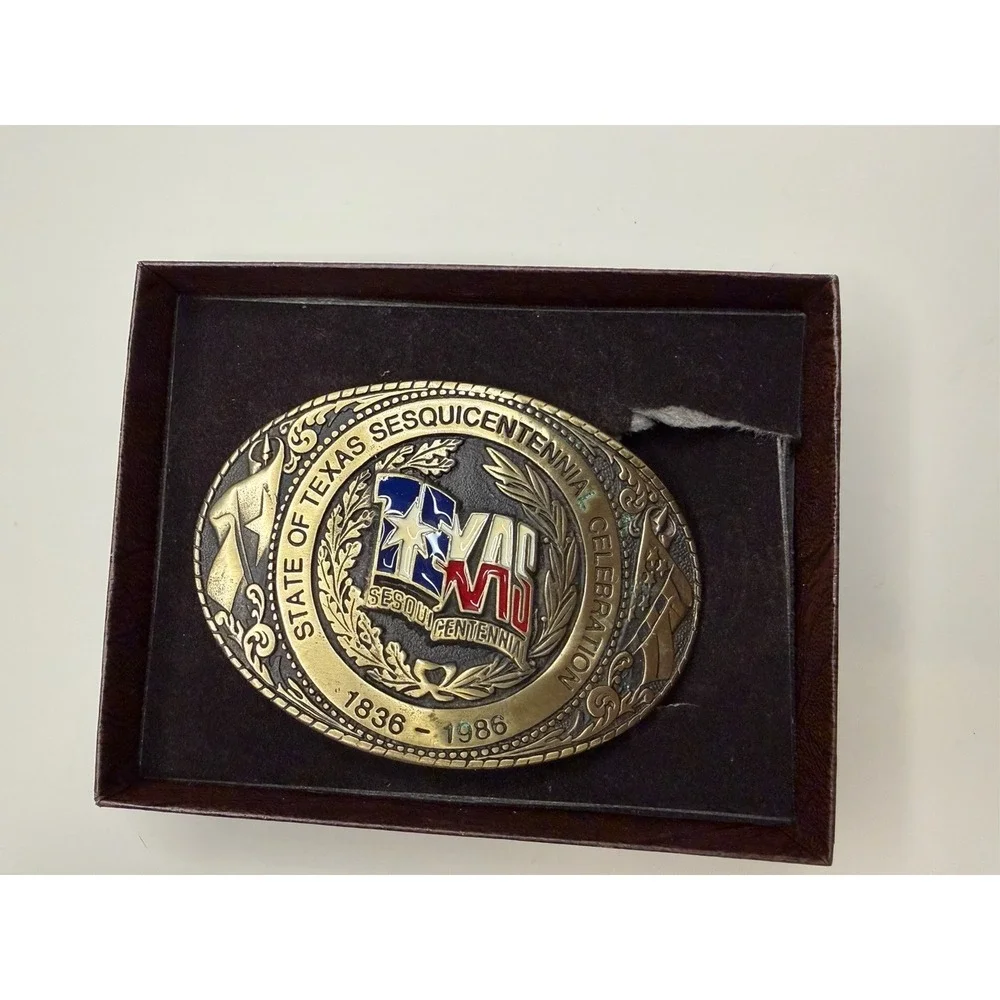 STATE OF TEXAS SESQUICENTENNIAL BELT BUCKLE BRASS - 3 1/2